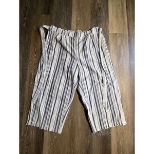 Cisono Striped Linen Crop Pants Womens 2X White Navy Blue Wide Leg Belt